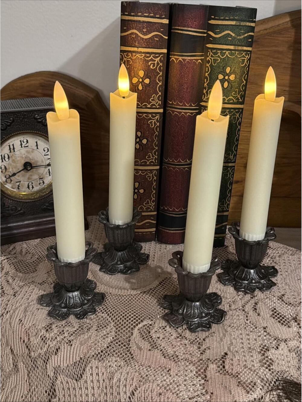 Vintage Cast-Iron Candle Holders Flower Floral Set 4 Gothic Fairy Cottage Ornate - Picture 8 of 11
